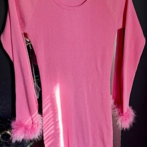 Almost Famous Pink Mini Dress with Feather Cuffs